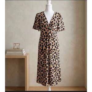 SHEIN Leopard Print Midi Dress With Twist Front Detail size curve XL